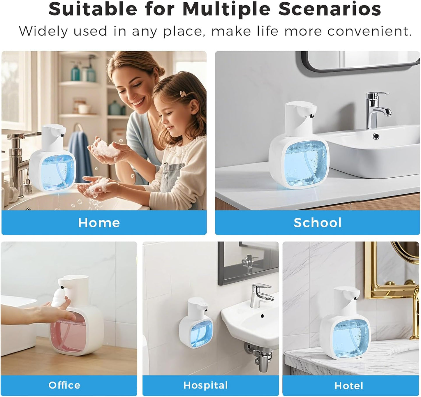 Automatic Foaming Soap Dispenser, 17oz/500ml Touchless Rechargeable with 4-Level Adjustable & IPX5 Waterproof - Level Display for Wall/Tabletop Use in Bathroom, Kitchen, Black
