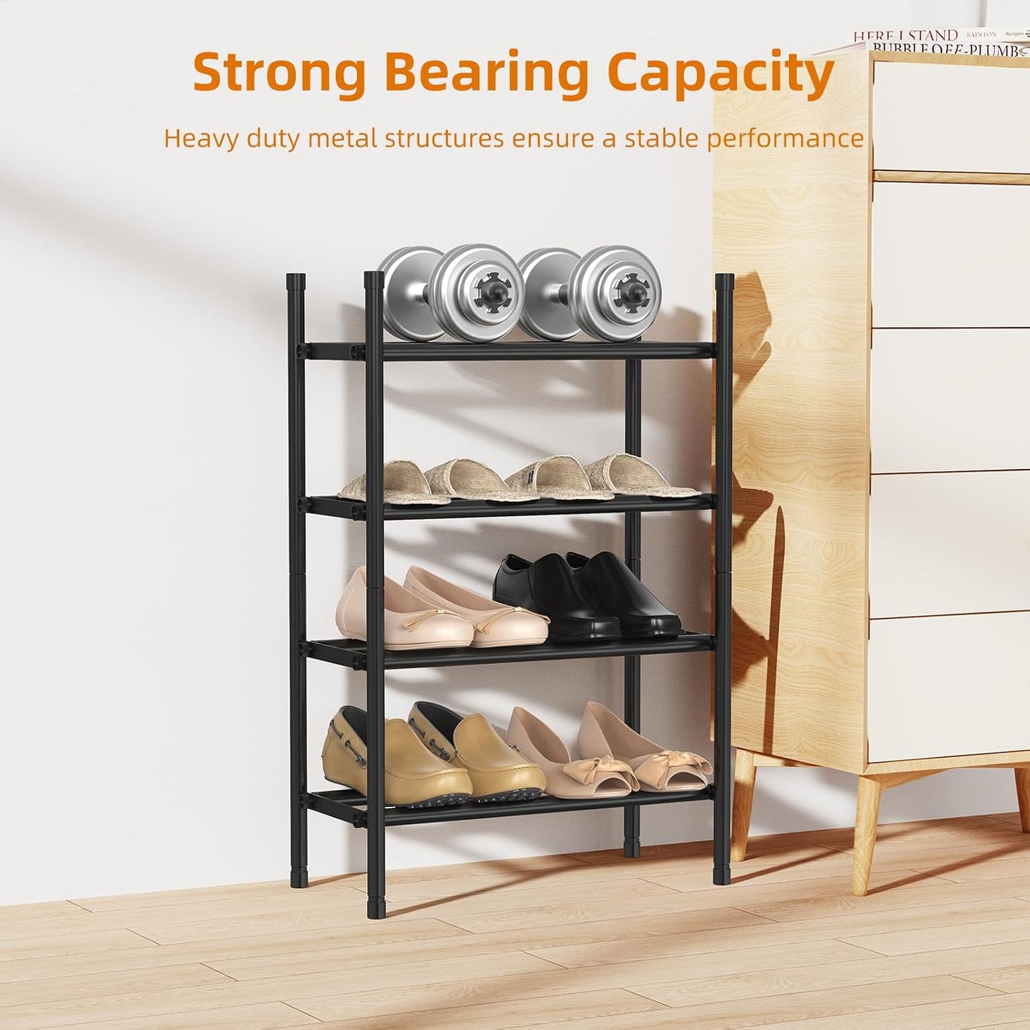 Uneviesyka Expandable Shoe Rack, 2 Tier Shoe Rack for Closet, Stackable Adjustable Standing Metal Shoe Shelf Organizer Storage, Small Shoe Racks for Front Door Entrance、Entryway(Black)
