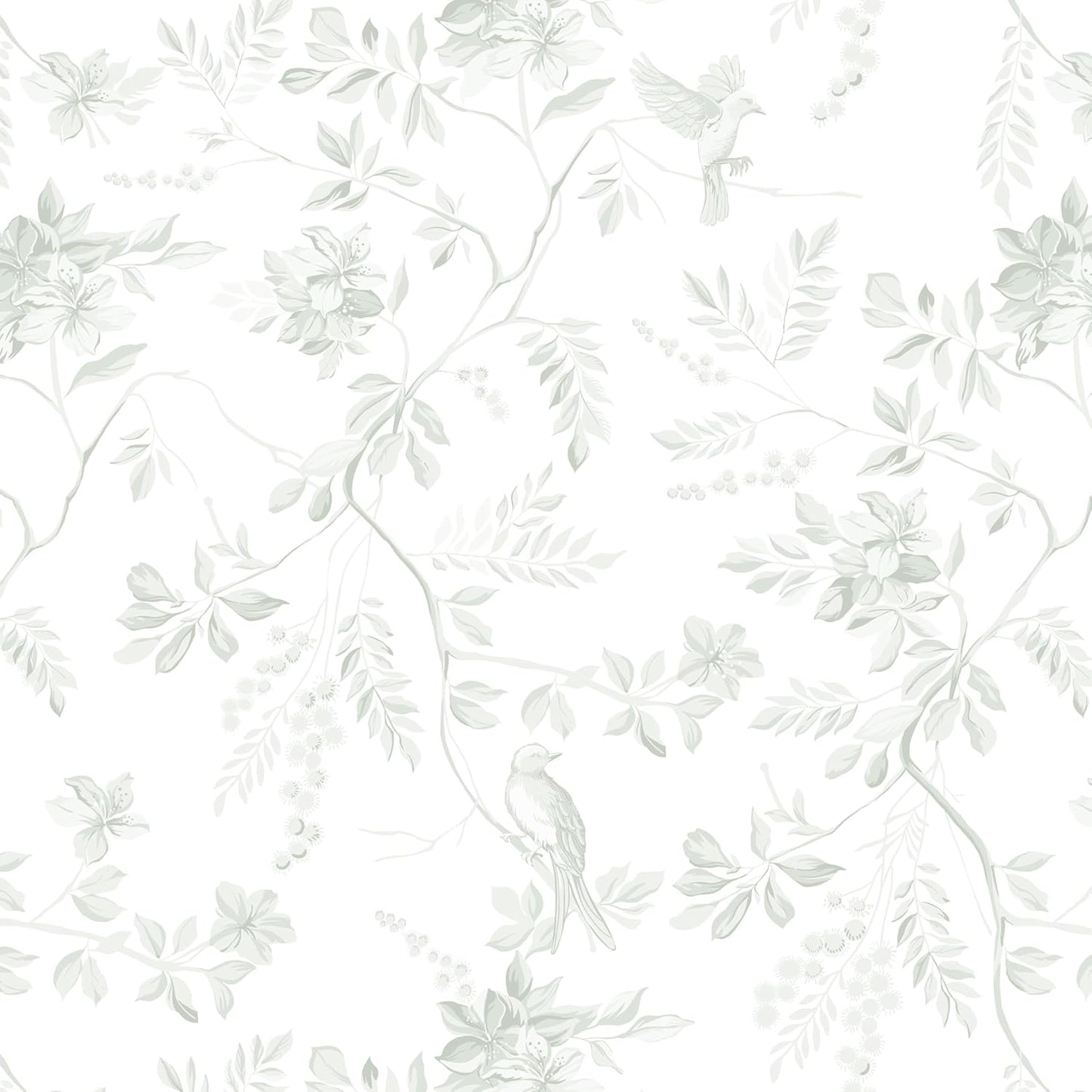 Dimoon 17.3''x78.7'' Vintage Peel and Stick Wallpaper Boho Beige Neutral Contact Paper White Floral Bird Wallpaper Removable Botanical Renter Friendly Modern Wall Paper Bedroom Bathroom Vinyl Roll