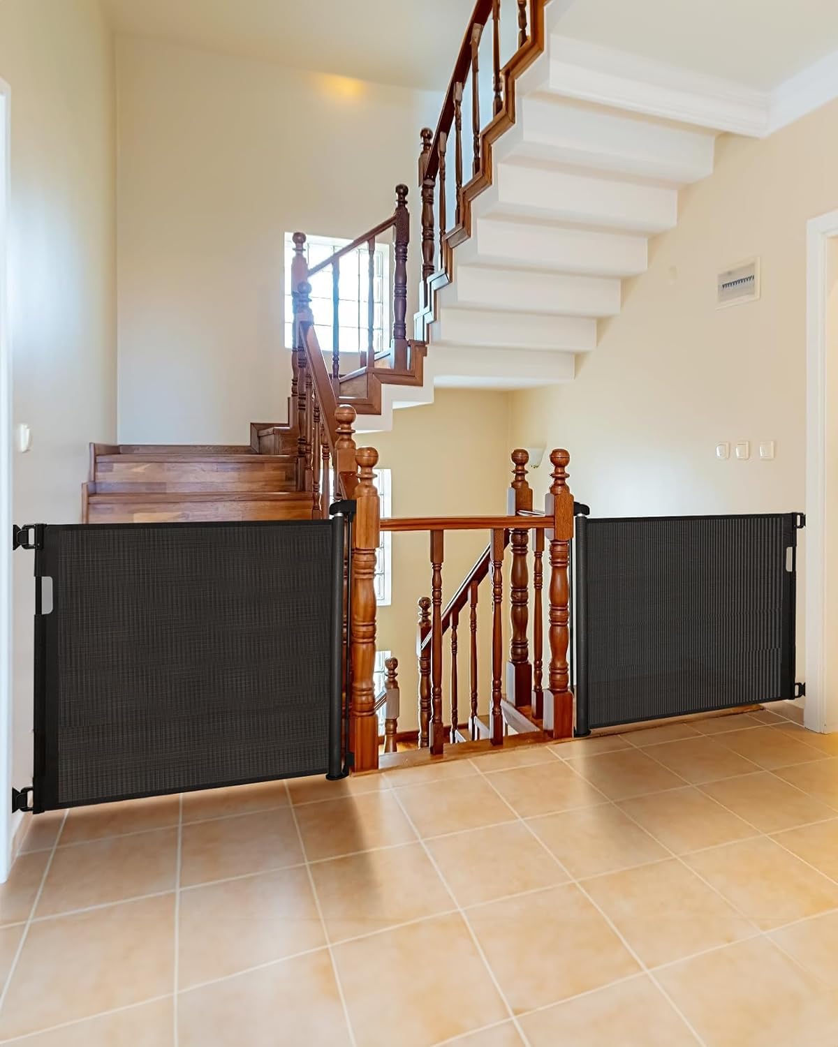 Veraste Retractable Baby Gate for Doorways and Stairs, Mesh Safety Gate for Pet, Indoor & Outdoor Use, One-Hand Operation, Easy Installation, 33.6" Tall, Expands to 55" Wide（White,33.6"x55"