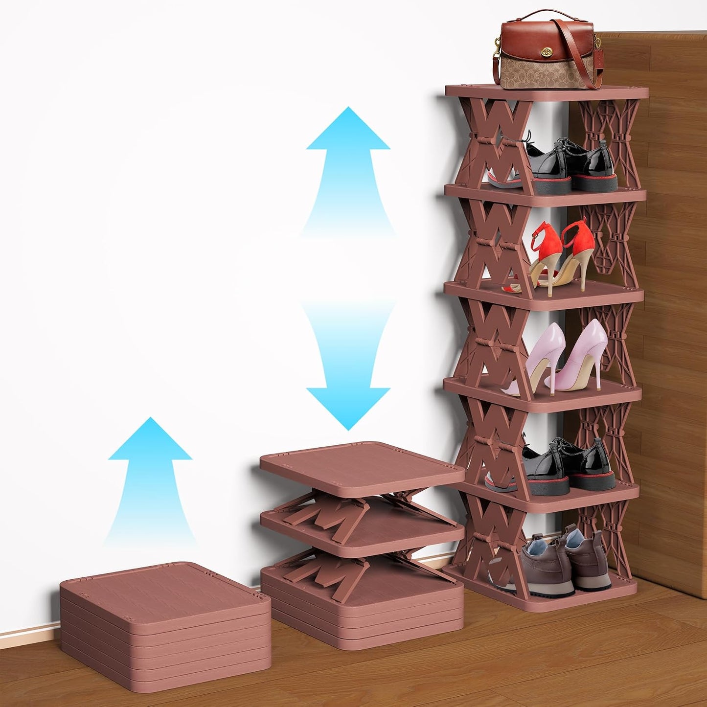 Shoe Rack, 6 Tier Shoe Organizer Without Assembly, Foldable Small Shoe Rack Space Saving, Collapsible Shoe Organizer for Entryway, Front Door Entrance, Kids, Bedroom, White