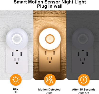 CREWEEL Night Light Plug in, Motion Sensor Night Lights Plug in Wall. 200LM Ultra Bright Soft Warm White nightlights, Smart Movement Sensor, Energy Efficient(Warm White 2Pack)