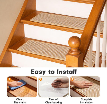 Stair Treads for Wooden Steps: 15PCS Non Slip Peel and Stick Stair Treads, 8" X 30" Stair Runner, Carpet Stairs Treads Machine Washable Adhesive Stair Rug for Kids Elders & Pets