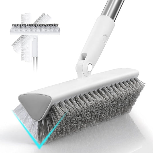 MOPALL Shower Brush for Cleaning with 55" Long Handle for Bathtub Scrubber | Dual sided Stiff Bristle, 180° Rotatable V Shape Head, Heavy Duty Stainless Steel Handle, for Tile, Patio/Deck/Garage/Corner