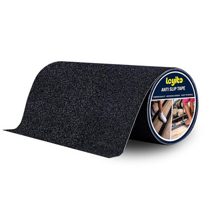 Anti Slip Tape, 12 Inch x 16 Ft Grip Tape for Stairs Outdoor/Indoor, Waterproof Non Skid Roll for Stair Treads Non Slip, High Traction Friction Abrasive Adhesive Stair Steps - Black