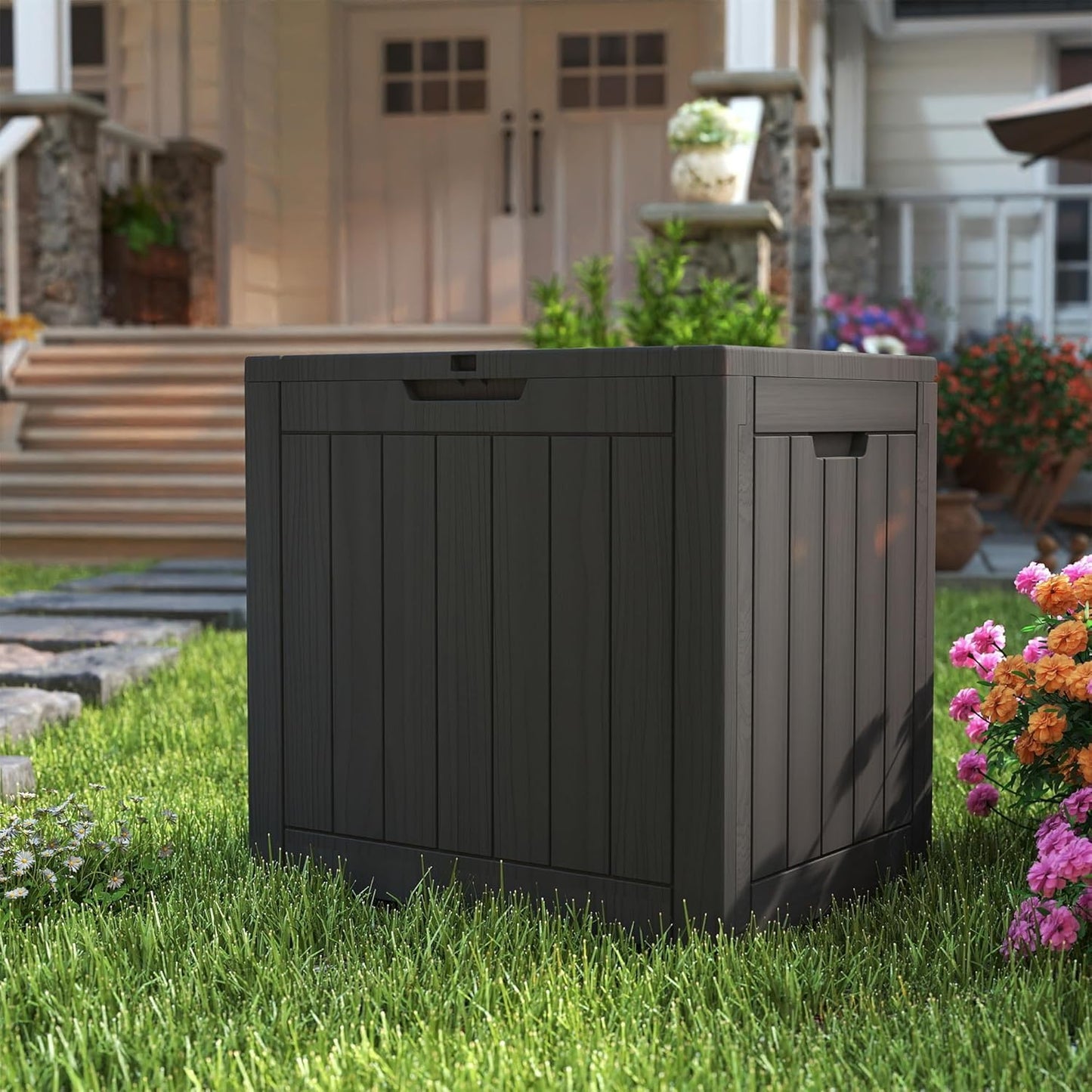 200 Gallon Deck Boxes Outdoor Waterproof, Outdoor Storage Box with Lockable Lid & UV-Resistant for Patio Furniture, Outdoor Cushions, Garden Tools and Pool Supplies, Light Brown