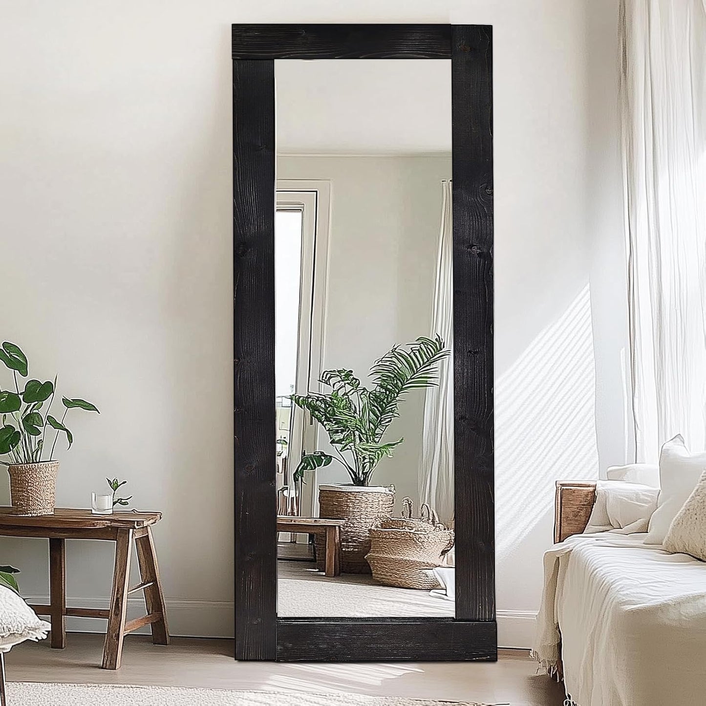 Solid Wood Full Length Mirror - 65"x22" Arched Floor Mirror, Free Standing & Wall Mounted - Elegant Design for Bedroom, Dressing Room, Hallway, Brown
