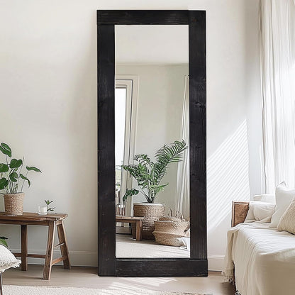 Solid Wood Full Length Mirror - 65"x22" Arched Floor Mirror, Free Standing & Wall Mounted - Elegant Design for Bedroom, Dressing Room, Hallway, Brown