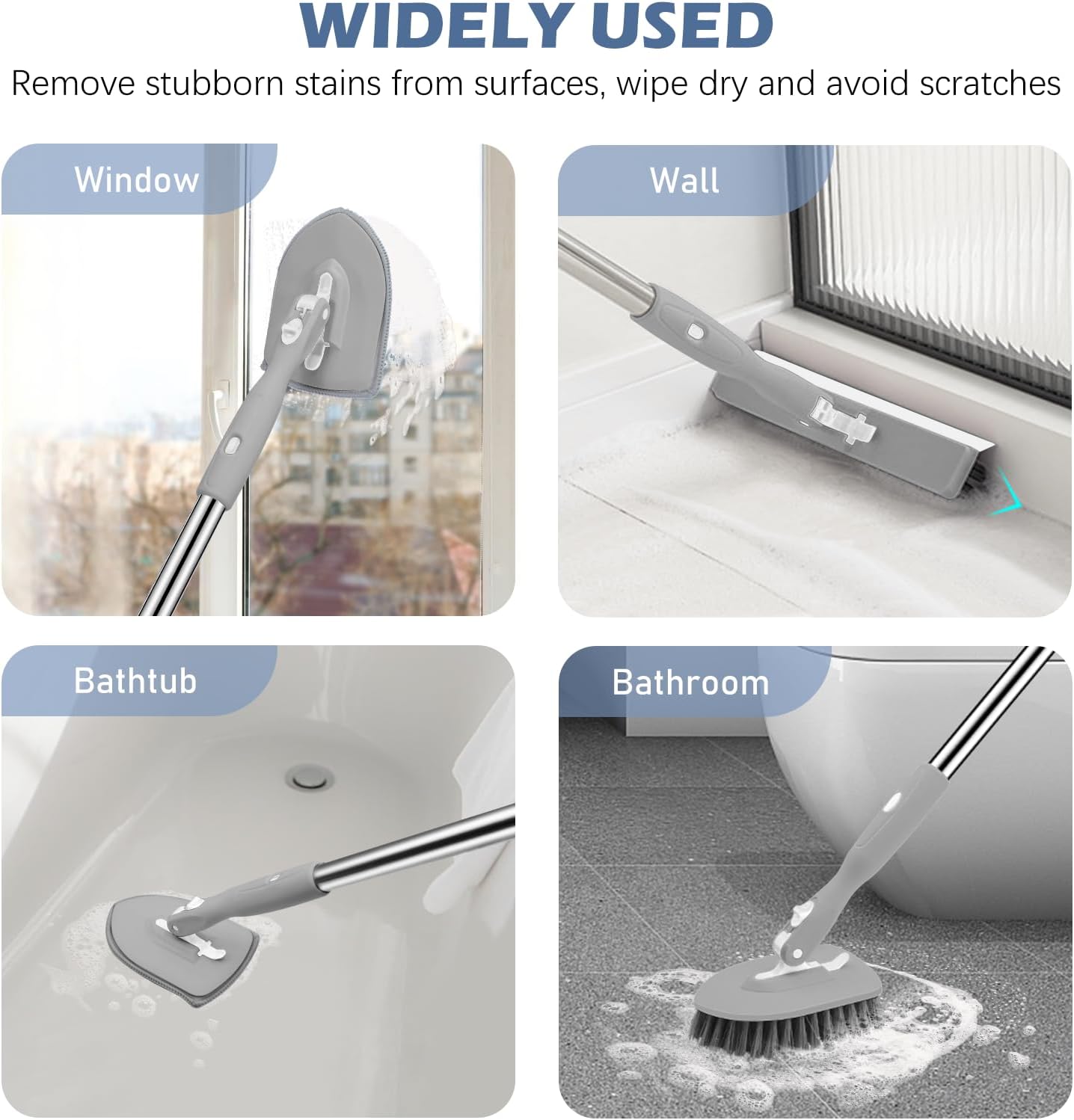 SetSail Tile Tub Scrubber Brush 3-in-1 Shower Scrubber with 52-inch Adjustable Long Handle Shower Cleaner Brush and 3 Detachable Replacement Brush Heads for Cleaning Bathroom Kitchen Walls Tub Tile