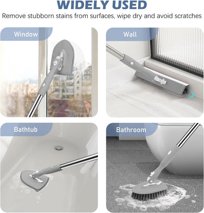 SetSail Tile Tub Scrubber Brush 3-in-1 Shower Scrubber with 52-inch Adjustable Long Handle Shower Cleaner Brush and 3 Detachable Replacement Brush Heads for Cleaning Bathroom Kitchen Walls Tub Tile