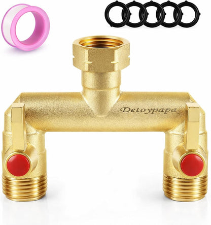 Hose Splitter 2 Way Heavy Duty, Upgraded High Flow Brass Hose Splitter, Garden Hose Splitter 2 Way with Individual Shut Off Valves, 3/4” GHT Thread for Outdoor Faucet