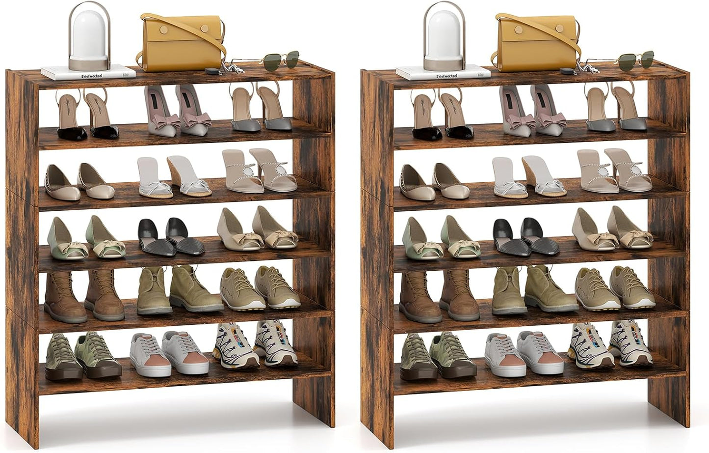 Giantex 3-in-1 Vertical Shoe Rack, 6-Tier Free Standing Shoe Storage Organizer w/Stackable Design for 18 Pairs, 31 Inch Wide Wood Shoe Shelf for Closet, Entryway, Living Room, Office, Brown