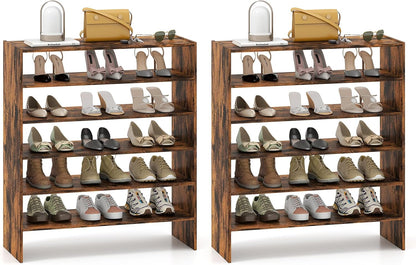 Giantex 3-in-1 Vertical Shoe Rack, 6-Tier Free Standing Shoe Storage Organizer w/Stackable Design for 18 Pairs, 31 Inch Wide Wood Shoe Shelf for Closet, Entryway, Living Room, Office, Brown