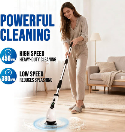 Electric Spin Scrubber Cordless Electric Cleaning Brush with LCD Power Display 9 Replaceable Heads Dual Speed IPX7 Waterproof Electric Scrubber for Cleaning Bathroom Tiles Floor Kitchen & Car
