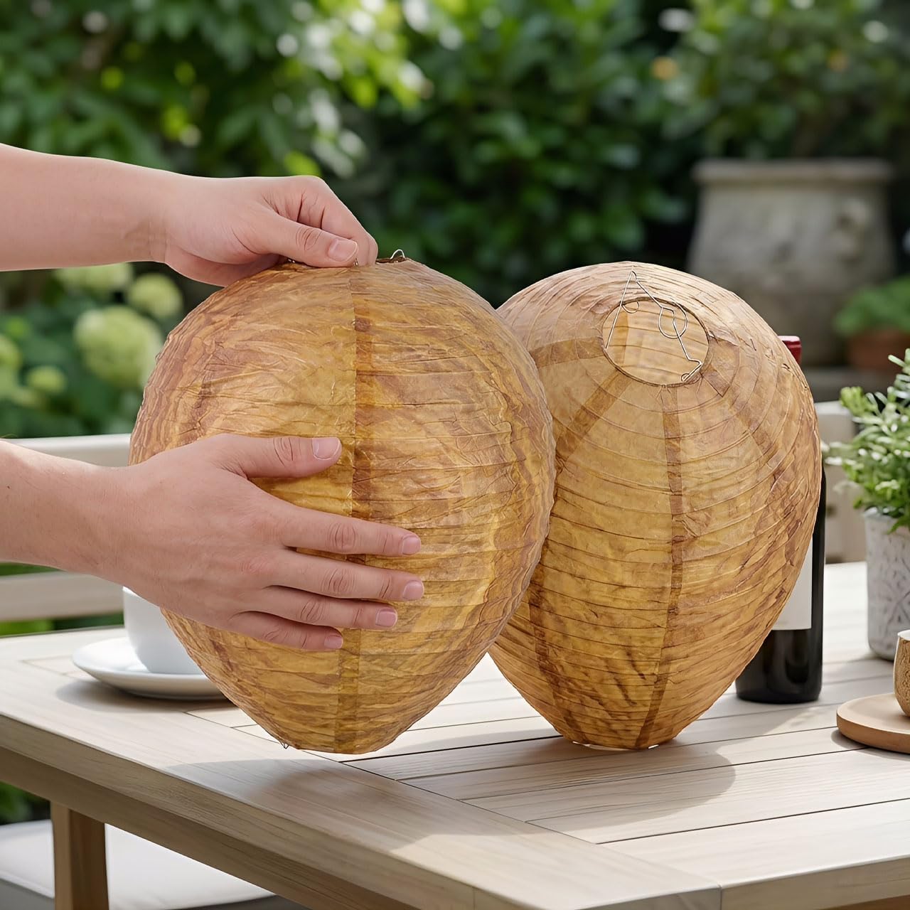 Fake Wasp Nest Wasp Deterrent for Outdoor – 6 Pack Decoy Wasp Nest Hanging, Waterproof Paper Wasp Trap Style, Realistic Wasp Decoy for Patio Garden Backyard Camping
