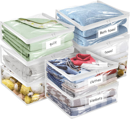 Plastic Storage Bags with Easy-Glide Zipper, Pack of 8, Durable Clear Vinyl Zippered Storage Bags for Clothes Sweaters Comforters Blankets Sheets Bedding (15.7 x 13.8 x 3.9 Inch, White)