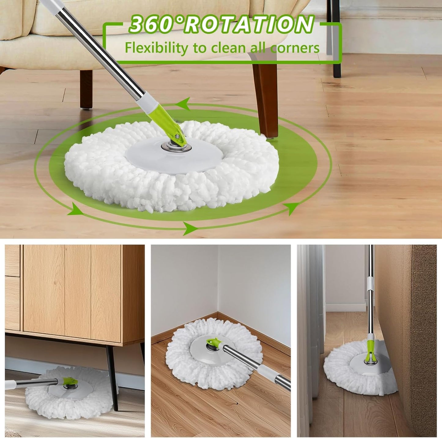 Spin Mop Bucket System,Masthome Pedal Spin Mop and Bucket with Wringer Set,EasyWring Microfiber Mop with 3 Mop Pads,360°Spinning Floor Cleaning System - Home & Office Suitable