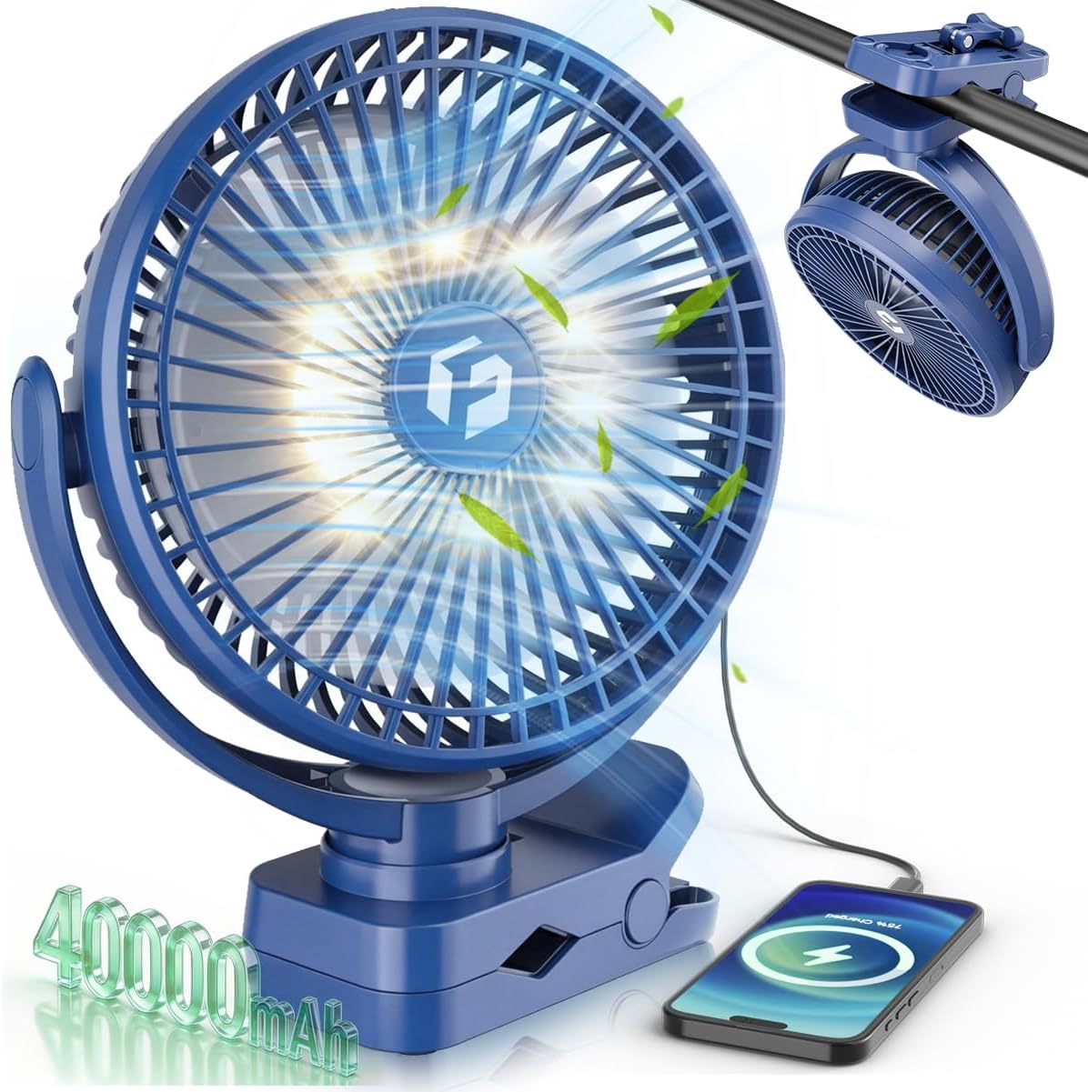 Clip on Fan for Golf Cart, 150H Working Time Portable Rechargeable Fans with LED Timers - 8-Inch Battery Powered Fan for Travel Indoor Desk Tent, Golf Accessories Gifts for Men Dad Him