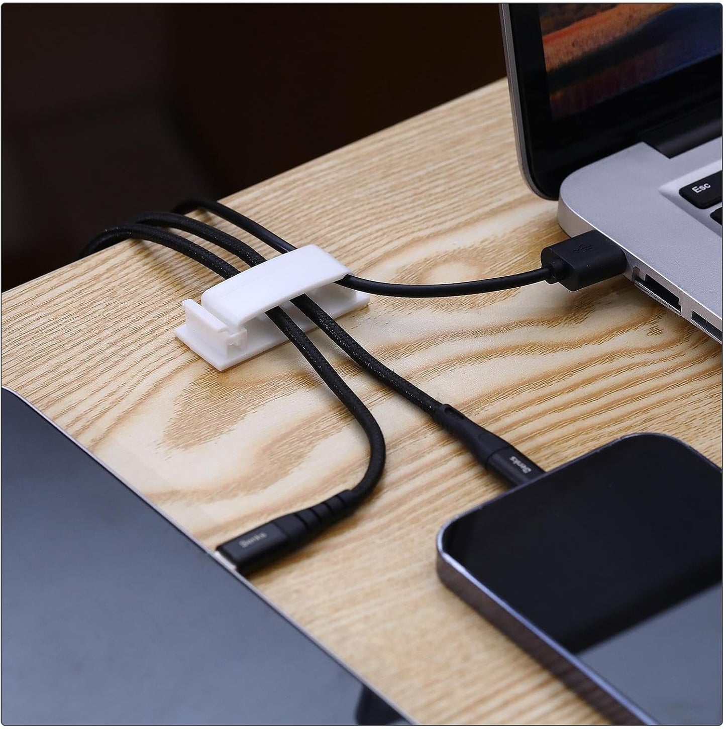 Hicarer 100 Pcs Adhesive Cable Clips Wire Clips Management Wire Cable Holder Clamps Tie Cord Holder for Car Outdoor Wall String Lights Desk Home Office(Small, White)