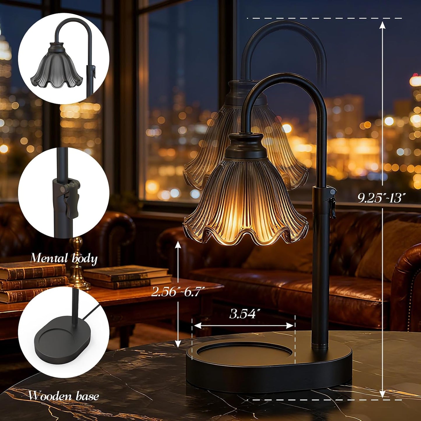 Candle Warmer Lamp with Adjustable Height - Flameless 4-Level Dimmable Wax Warmer, Timer Function & Stylish Design in Multiple Colors (Green)