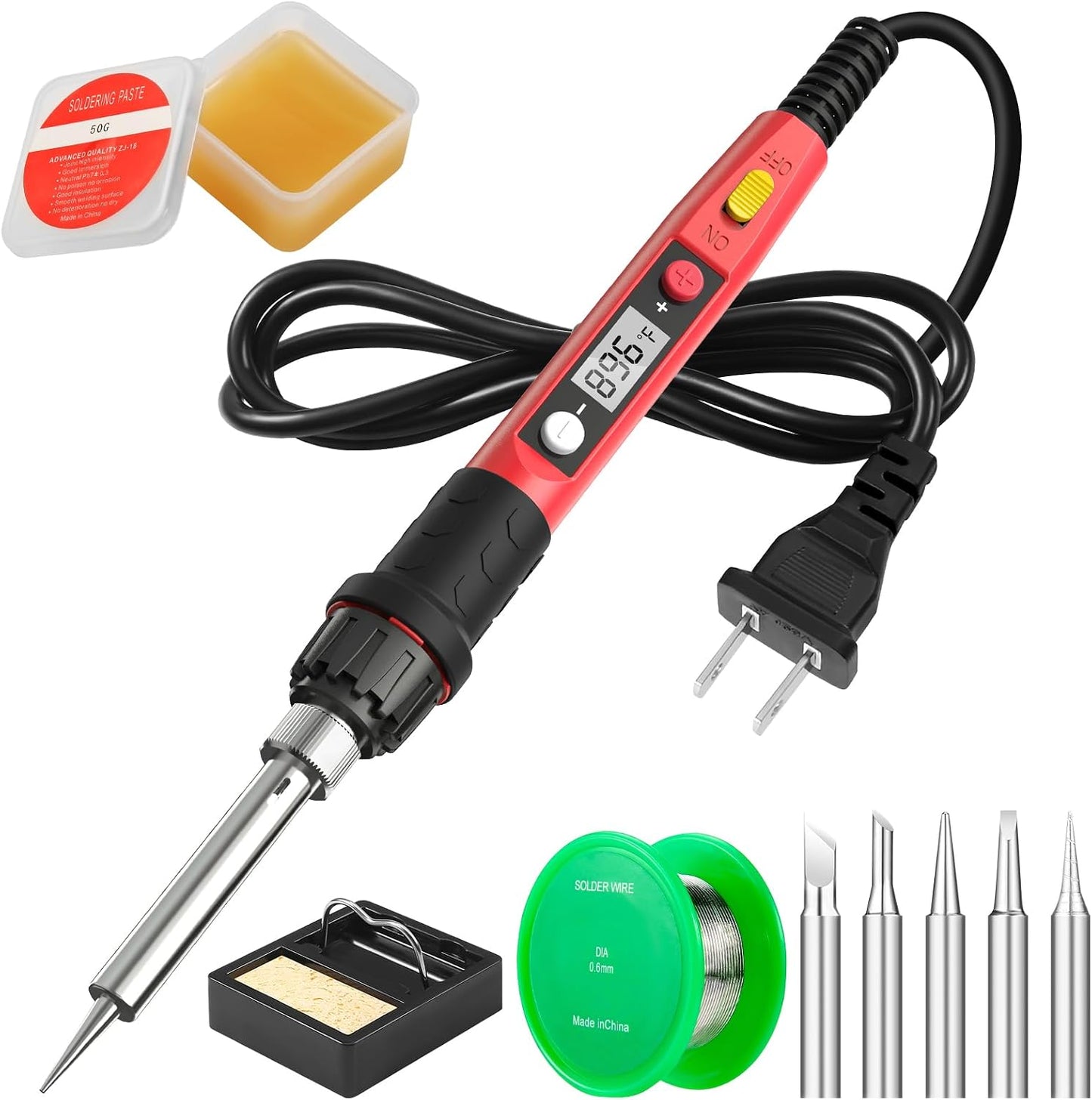 Soldering Iron Kit, 80W 110V LCD Digital Solder Iron Pen with Ceramic Heater, Portable Welding Tools with 5pcs Tips, Stand, Solders Wire, Sponge, Paste, for Metal,Electric Repairs, DIY
