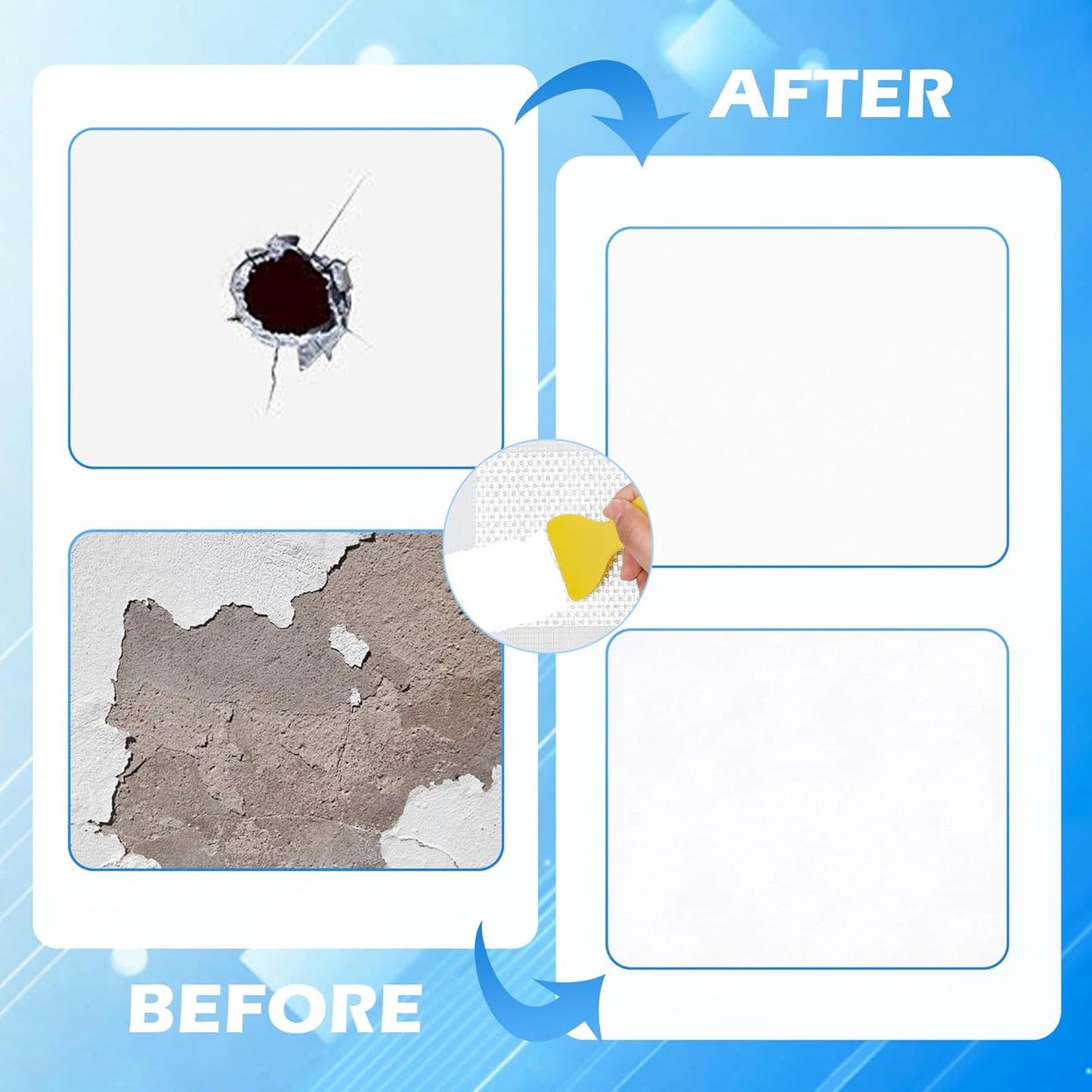 15 Pack Drywall Repair Kit - 2/4/6/8 Inch Drywall Repair Kit All-in-One Wall Patch Hole for Quick Easy Wall Repair Solution with Patches, Tools, Spatula