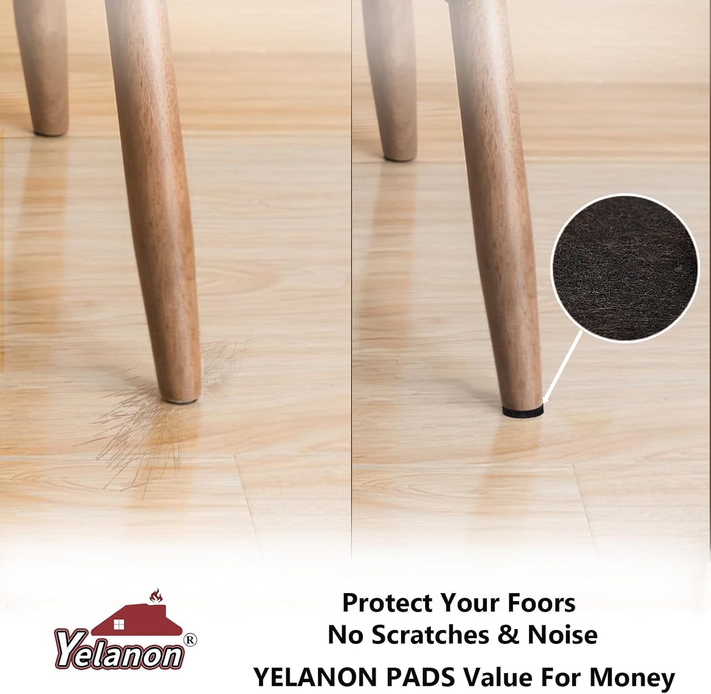 Yelanon Felt Furniture Pads for Hardwood Floors -36 Pcs 2" Premium Floor Protectors for Furniture, Felt Pads for Chair Legs, Black