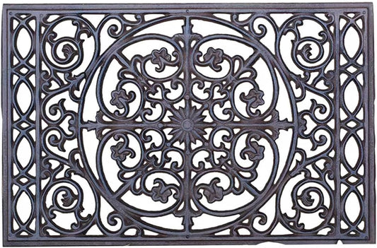 GTPBAO Heavy Duty Cast Iron Doormat 22" X 14.4", Non Slip Rectangle Mat, Front Door Mats Shoe Scraper for Garden Patio, Classic Scroll Pattern