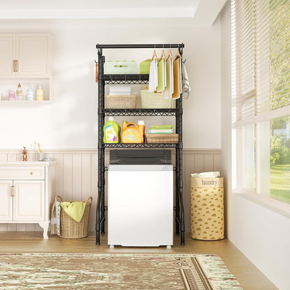 Ulif U11 Over Washer and Dryer Shelves, 3 Tiers Laundry Room Storage and Organizer Standing Shelf, Metal Freestanding Clothes Drying Rack, 33.9" W x 19.7" D x 77.6" H, Black