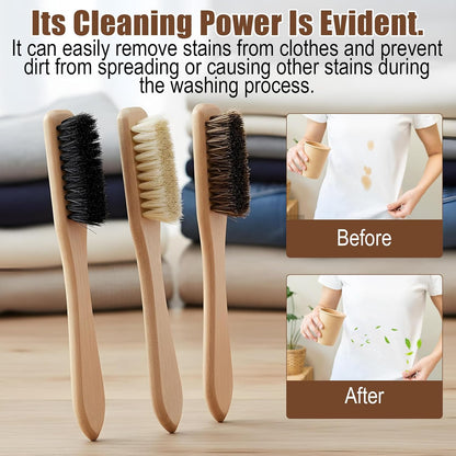 3 Pcs Laundry Stain Brush, Wood Laundry Stain Brush with Boar Bristle for Scrubbing Stains from Cloth Fabric Leather and Household