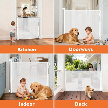 Retractable Baby Gate for Stairs and Doorways, 55" Wide x 33" Tall Mesh Dog Gate for Indoor & Outdoor Use, Safety Gate for Babies and Pets, Child Gates for Hallways, Hardware Mounted, Black