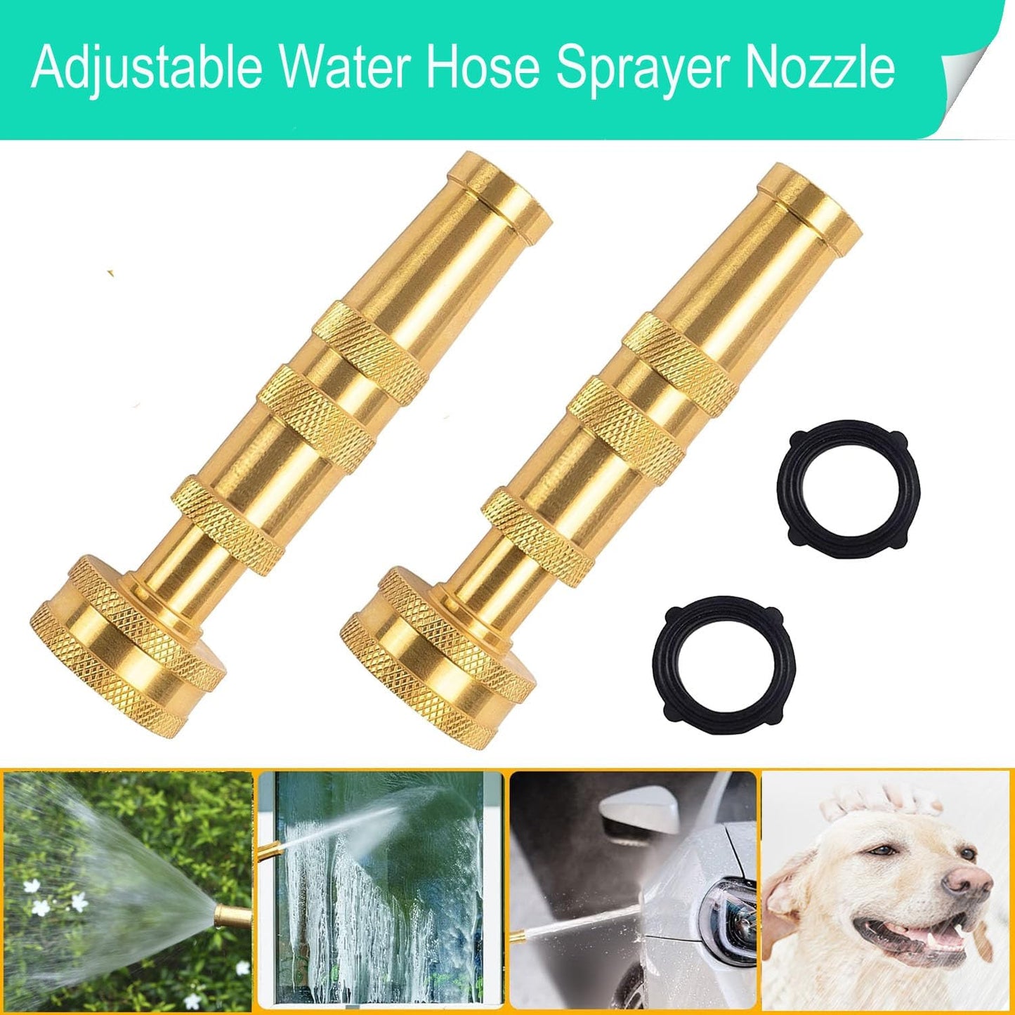 Garden Hose Nozzle, CM CUMIZON Solid Brass Heavy Duty Adjustable Twist Hose Nozzle, High Pressure Water Hose Sprayer Nozzle, 2 Pack | Heavy Duty, Adjustable Twist, High Pressure Water Sprayer