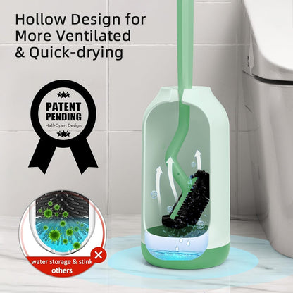 HAMITOR Toilet Bowl Brush Holder Set: Bathroom Deep Cleaning Toilet Cleaner Scrubber Under Rim with Curved Bristle for Dead Corner Clean - Hidden Rv Toilet Decorative Accessories with Caddy- White