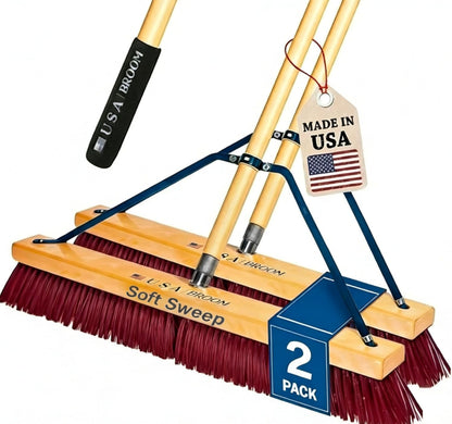 36" Heavy Duty Outdoor Push Broom with 60" Handle. Ideal for Asphalt, Concrete & Heavy Debris. Durable American Made Steel Brackets-Stainless Steel Hardware. No Plastic. 100% USA Made