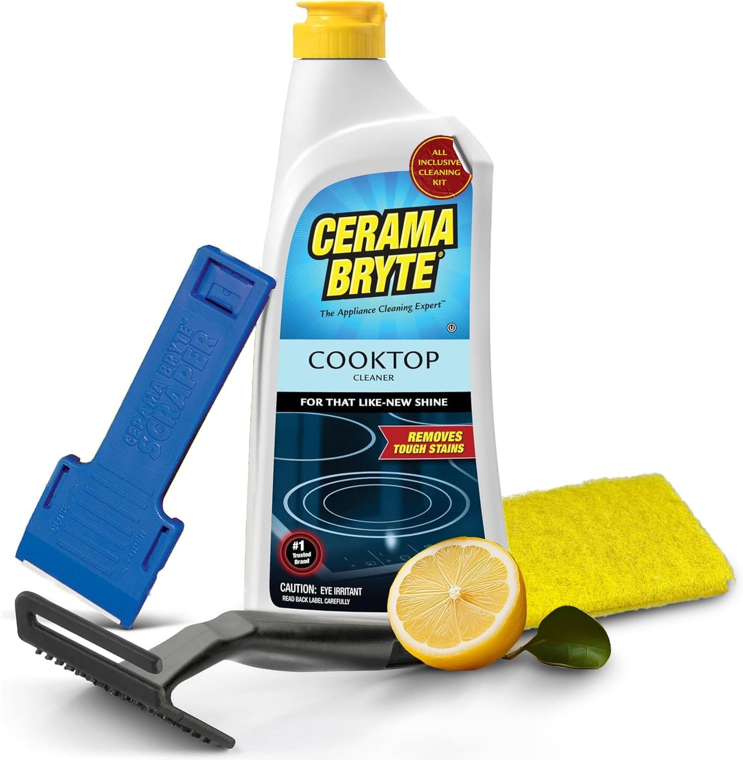 Cerama Bryte Cooktop Cleaning Kit, 10 oz Bottle, Scraper, Tool & Pad