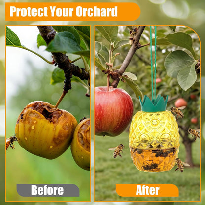 4 Pack Wasp Trap Outdoor Hanging, Reusable Yellow Jacket & Hornet Trap with Bait Reservoir, Durable Outdoor Bee Catcher for Garden, Patio, Orchard, Pineapple Design