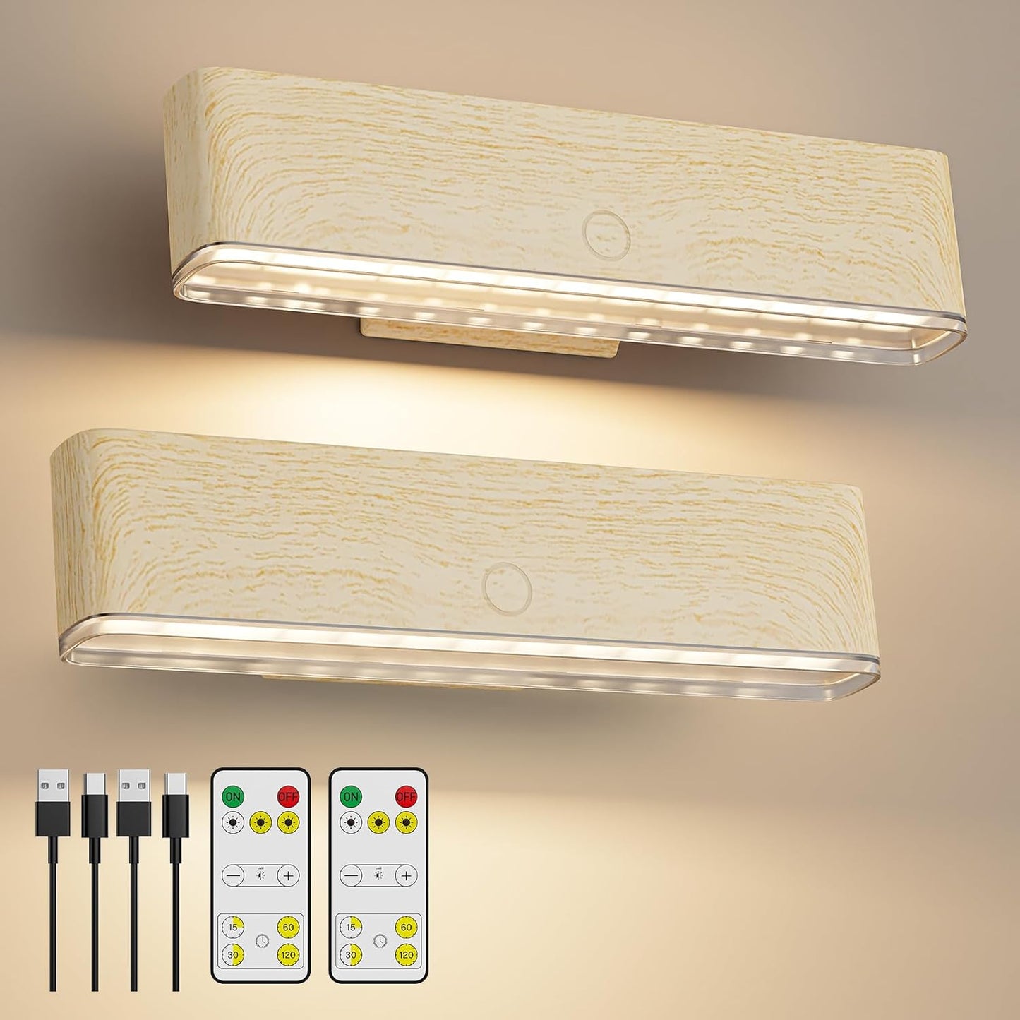 MOITA Magnetic Wireless Battery Operated Wall Sconce, Rechargeable Remote Control & Touch Control Wall Sconces Set of Two, 3-Color Temperatures LED Wall Lights, 360° Rotatable (Walnut, 2-Pack)