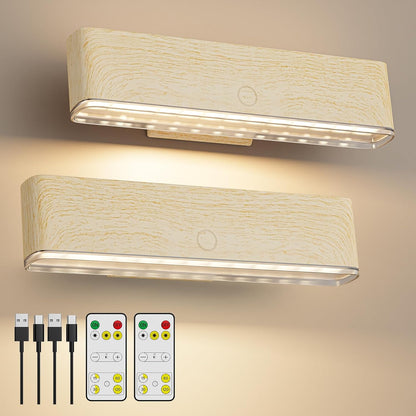 MOITA Magnetic Wireless Battery Operated Wall Sconce, Rechargeable Remote Control & Touch Control Wall Sconces Set of Two, 3-Color Temperatures LED Wall Lights, 360° Rotatable (Walnut, 2-Pack)