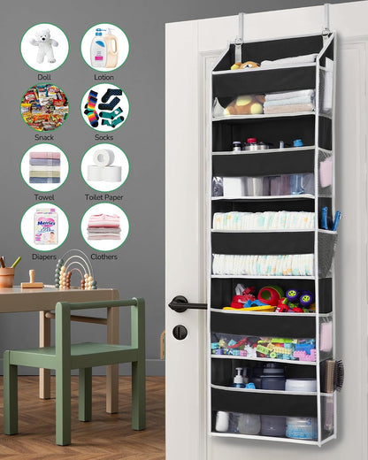 ULG Over the Door Organizer, 5-Tier Extra Large Hanging Storage with 10 Mesh Pockets, 100 lbs Capacity, Heavy Duty Door Organizer for Closet, Bedroom, Nursery Storage, Beige