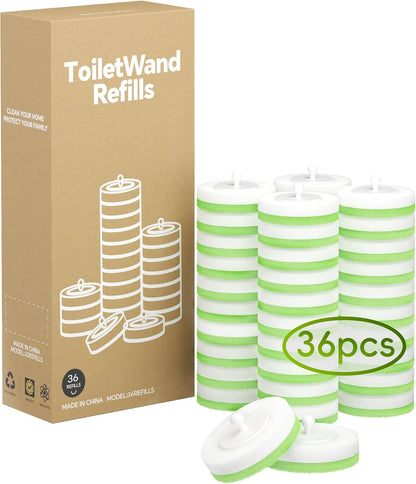 Wall Mounted Disposable Toilet Brush System with Holder, Toilet Bowl Cleaning Wand with Green Refills and One-Button Release, 2 Wands and Holders with 60 Green Refills