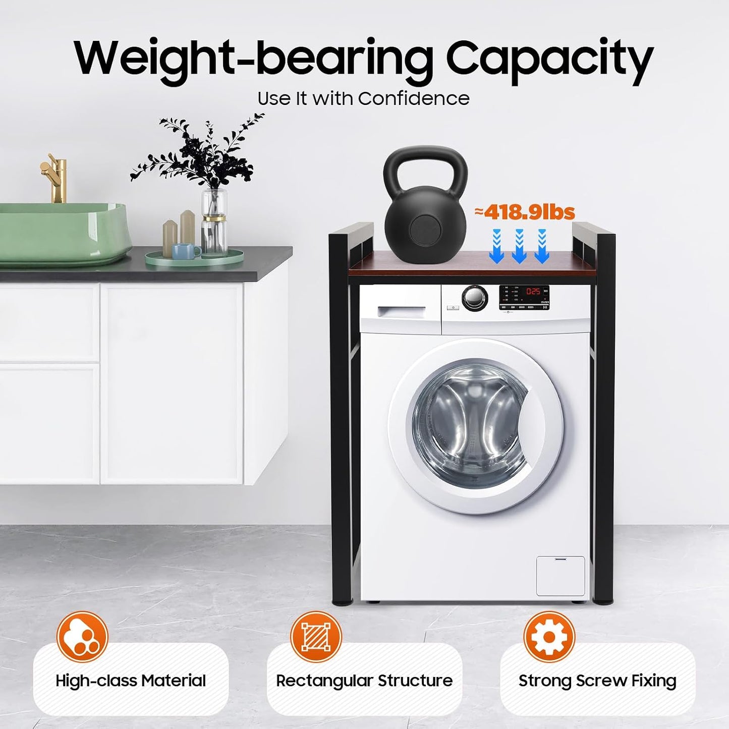 Over Washer and Dryer Shelves,Dryer Storage Shelf,3 Tiers Laundry Room Storage and Organizer Standing Shelf,Height Adjustable Laundry Room Shelves, Load-Bearing Capacity 22lbs (Log)