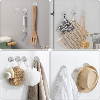 VIS'V Adhesive Hooks, Shower Wall Stick on Hooks, Round, White, 4 Pcs | Metal Material, Compact Design, Peel and Stick, 2 Extra Adhesive Strips, for Bathroom Kitchen Livingroom Office RV