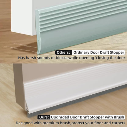 39” Under Door Draft Stopper with Brush,Bottom of Door Sweeps for Exterior & Interior,Gap Filler Sound Blocker Seal Strip,Draft Guard Dust Stopper(Black)
