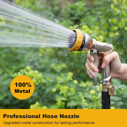 FANHAO Garden Hose Nozzle Heavy Duty, 100% Metal Water Hose Nozzle Sprayer High Pressure Spray Nozzle with 7 Spray Patterns for Watering Garden, Washing Cars and Showering Pets