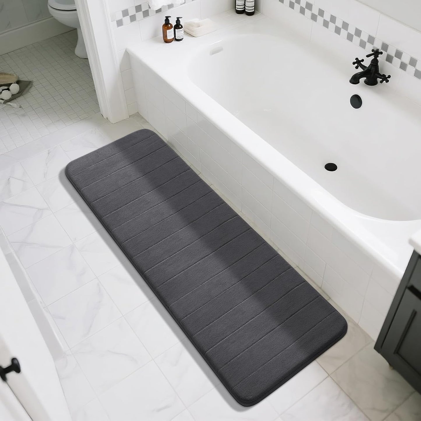 Yimobra Memory Foam Bath Mat, Super Soft Absorbent Bathroom Rug Non Slip, Quick Dry, Machine Washable Floor Carpet for Tub Shower, Home Decor Accessories, 24x17, Grey