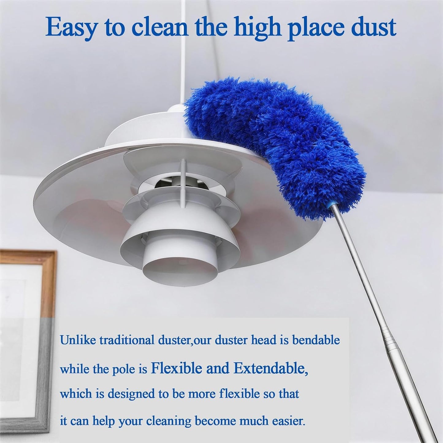 DELUX Microfiber Feather Duster Extendable Duster with 100 inches Extra Long Pole, Bendable Head & Long Handle Dusters for Cleaning Ceiling Fan, High Ceiling, Blinds, Furniture & Cars Gray