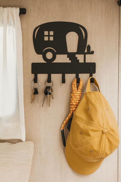 Camper Key Rack Holder Small 6 inch; RV Accessories | 5 Hooks, Made in USA, Gift for Small Spaces