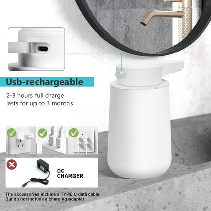 Automatic Soap Dispenser Foaming Touchless: 9oz Plastic Black Modern Rechargeable Electric Auto Foam Soap Dispenser - Bathroom Kitchen Hand Dish Lotion