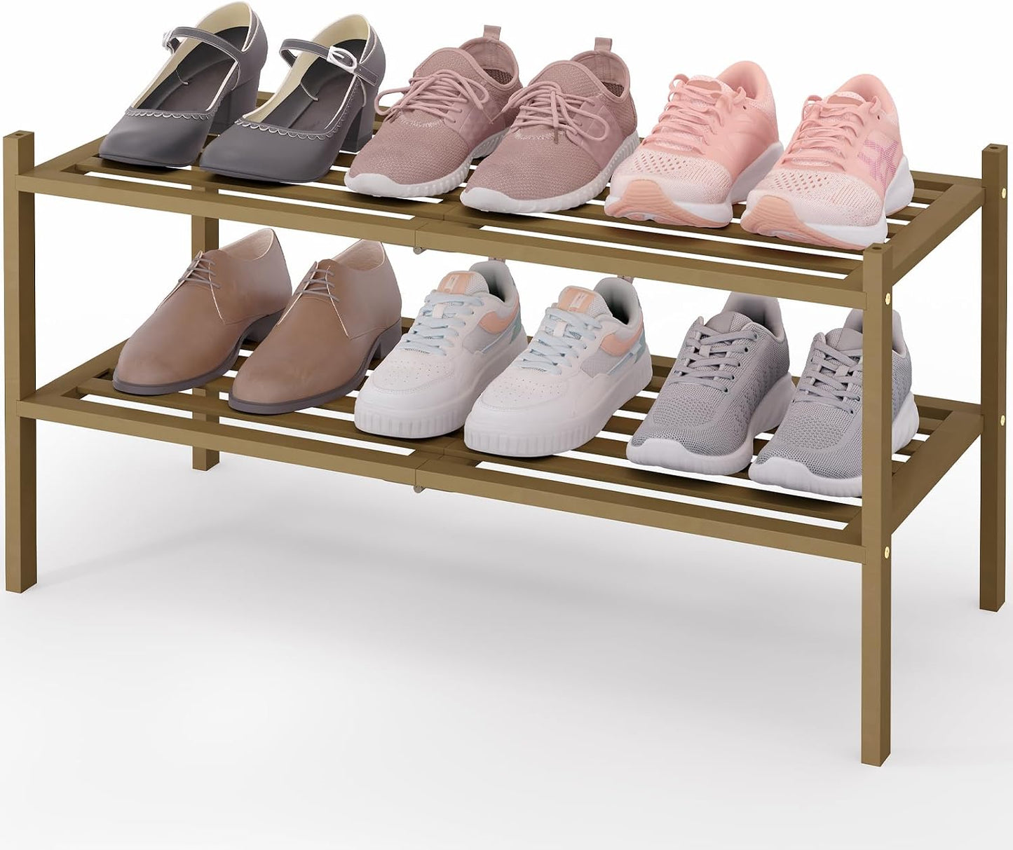 Smiry Bamboo Shoe Rack, 3 Tier Free Standing Wooden Shoe Organizer, Stackable Wood Shoe Storage Shelf for Closet, Entryway, 5 Horizontal Slats, 26.8"x11"x18.3", Natural