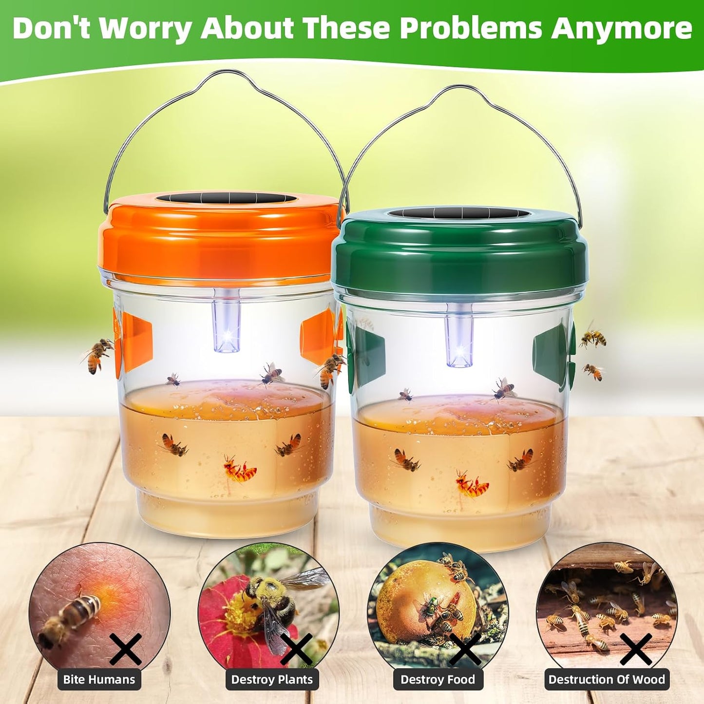 Wasp Trap Outdoor Hanging 4Pack,Solar Powered Yellow Jacket, Wasp and Hornet Trap with UV Light, Waterproof Outdoor Bee Trap and Efficient Bee and Wasp Trap for Patio, Backyard & Home